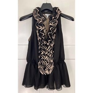 Robert Rodriguez Womens‎ Blouse Black Sleeveless Keyhole Neck Ruffles Chiffon M